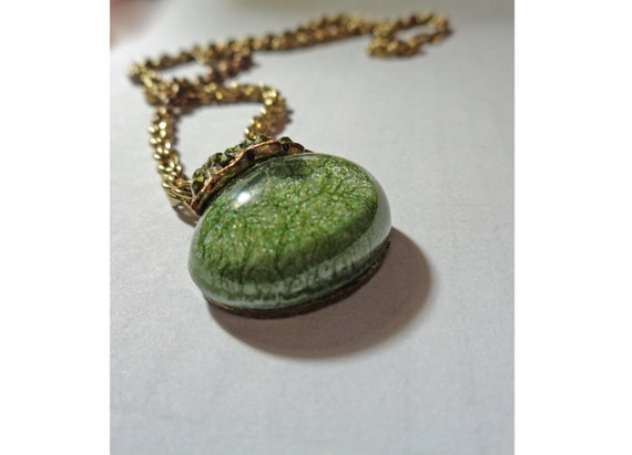 Vintage Choker Pendant Necklace Green Oval Caboch… - image 4