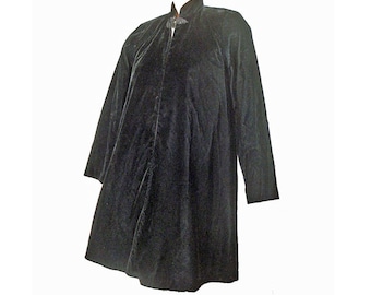 Black Velvet Swing Coat Vintage 1980s Long Evening Jacket Made in USA Patra