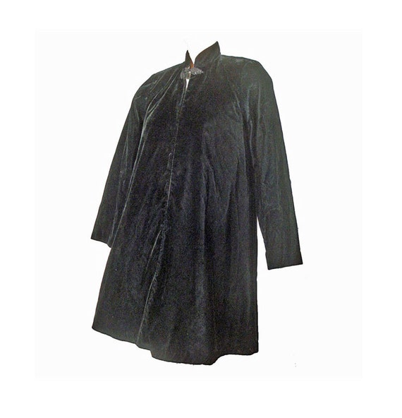 Black Velvet Swing Coat Vintage 1980s Long Evenin… - image 1