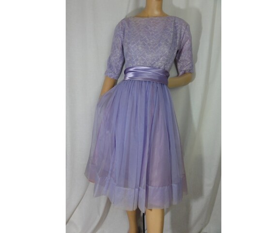 Vintage 1950s Evening Dress Cocktail Gown Lilac P… - image 3