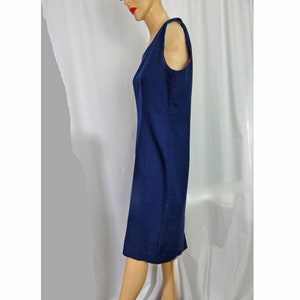 Chic 1950s Wiggle Dress Navy Blue Sheath Sleeveless Summer Frock 39 Bust image 3