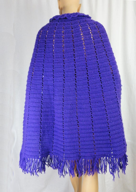 Vintage 1970s Purple Knit Poncho Cardigan Cape Fr… - image 5