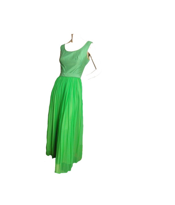60s Jade Green Chiffon Evening Gown Formal Prom Go