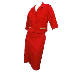 Mod 1960s Suit Red Vintage Cropped Jacket and Pencil Skirt Meg Marlowe