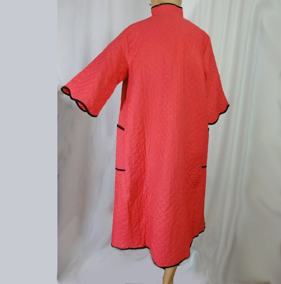 Vintage 1950s Quilted Robe Deep Salmon Pink Cotto… - image 5