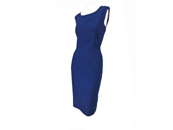 Chic 1950s Wiggle Dress Navy Blue Sheath Sleevele… - image 1