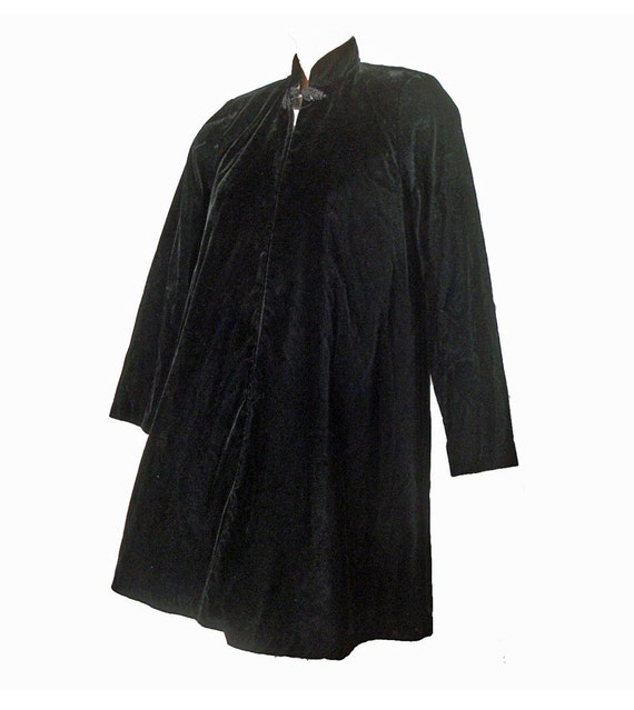 Black Velvet Swing Coat Vintage 1980s Long Evenin… - image 2