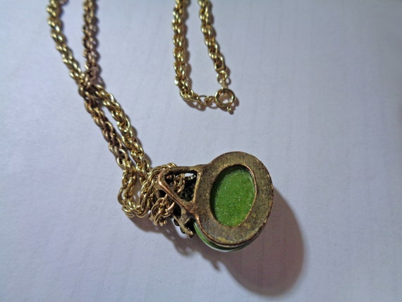Vintage Choker Pendant Necklace Green Oval Caboch… - image 7