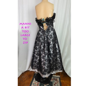1980s Prom Black Lace and Silver Lame Party Dress Strapless Cocktail Gown image 6