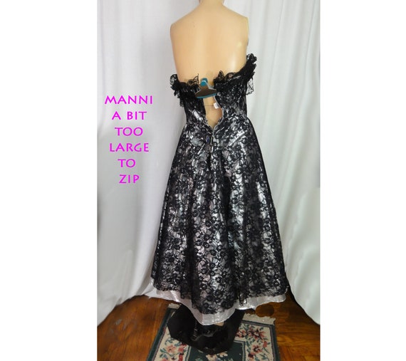 1980s Prom Black Lace and Silver Lame Party Dress… - image 6