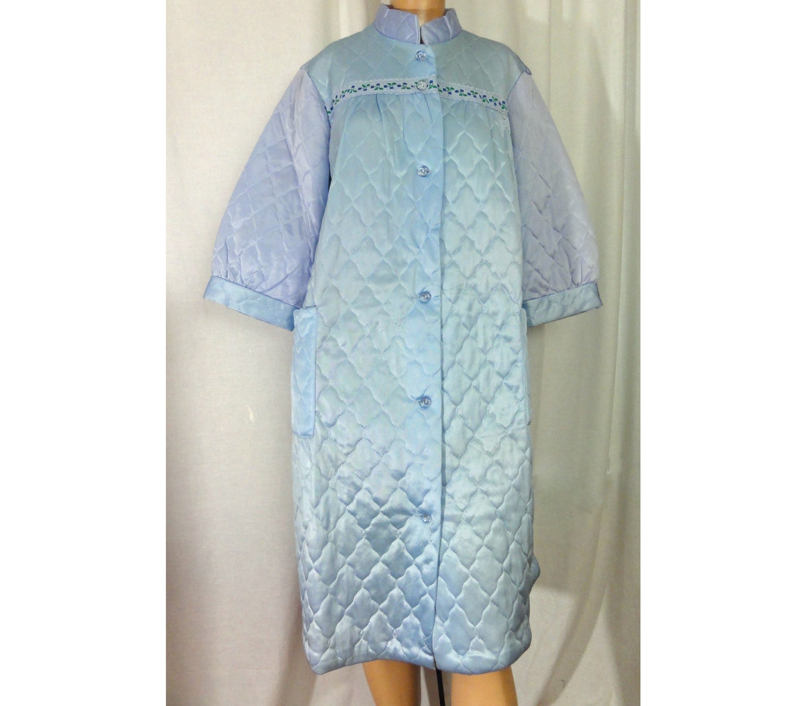 Vintage 60s Robe Baby Blue Quilted Housecoat Deadstock Button Etsy