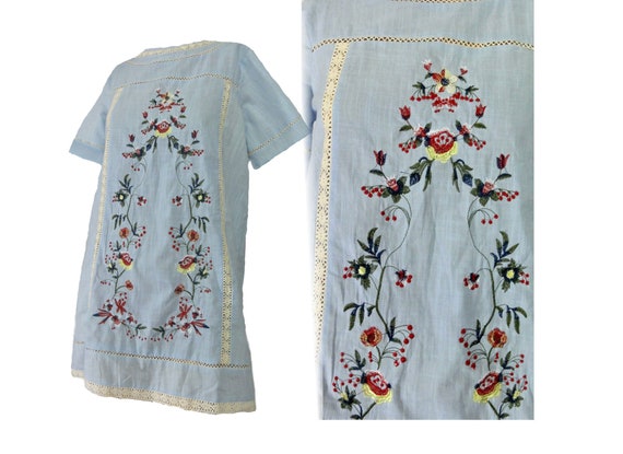 Vintage Boho Hippie 1970s Cotton Tunic Top Baby Bl