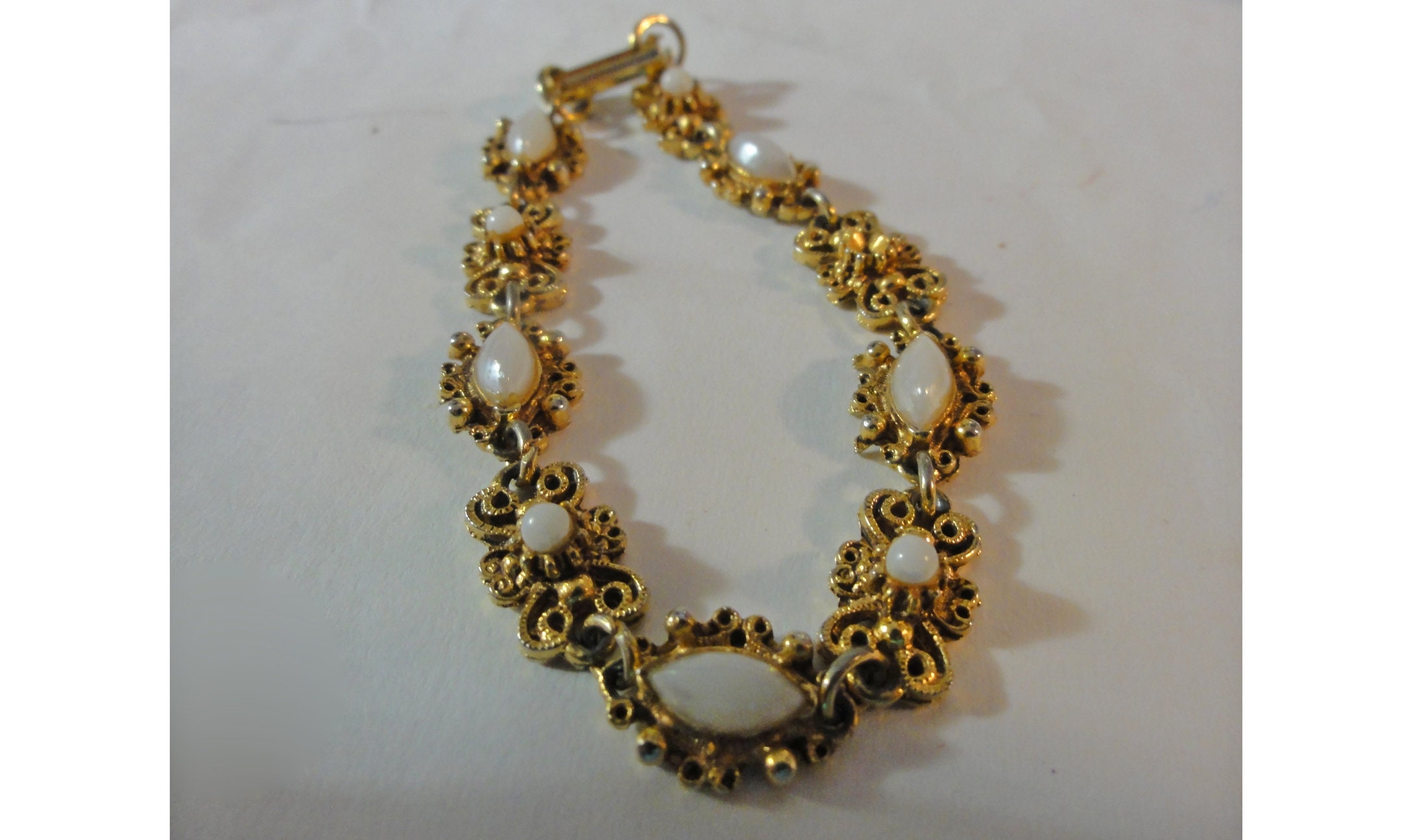 Vintage 50s Bracelet Faux Opals Florenza Victorian Revival Filigree ...