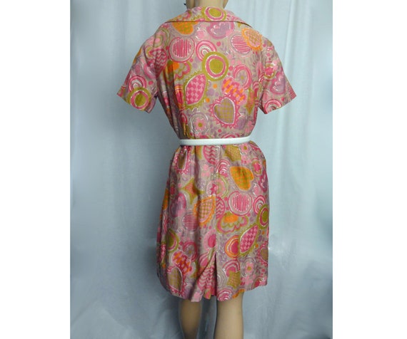 Mod Hot Pink Abstract Print Cotton Vintage 1960s … - image 7