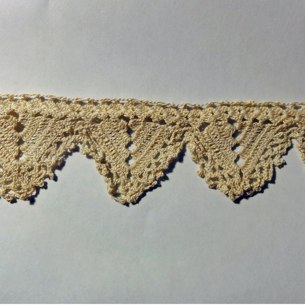 Antique Ecru Handmade Crochet Lace Edging Cotton 44" by 1 3/4" Trimming Home Decor, Wedding, Crafting,Sewing Trim