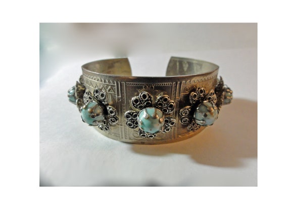 Vintage 1950s Cuff Bracelet Faux Turquoise Southw… - image 1