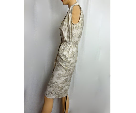 Vintage 1950s Wiggle Dress Gold Metallic Toile Pr… - image 5