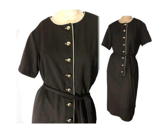 NOS Vintage 1960s-1970s Dress Brown Polyester / B… - image 1