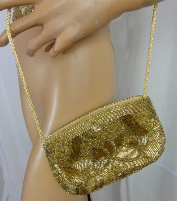 Gold Beaded 1980s Vintage Handbag Evening Purse S… - image 3