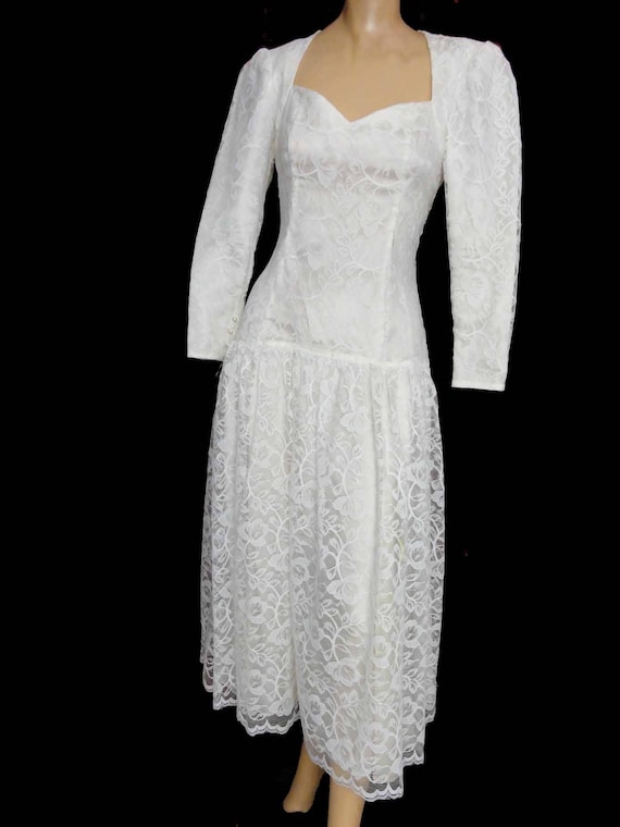 Vintage 1980s Party Dress Gunne Sax White Lace Dr… - image 2