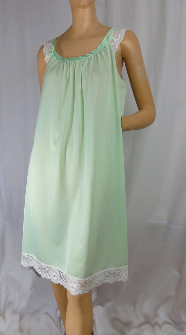 Vintage 60s Nightgown White Lace Trim Mint Green Nylon - Etsy
