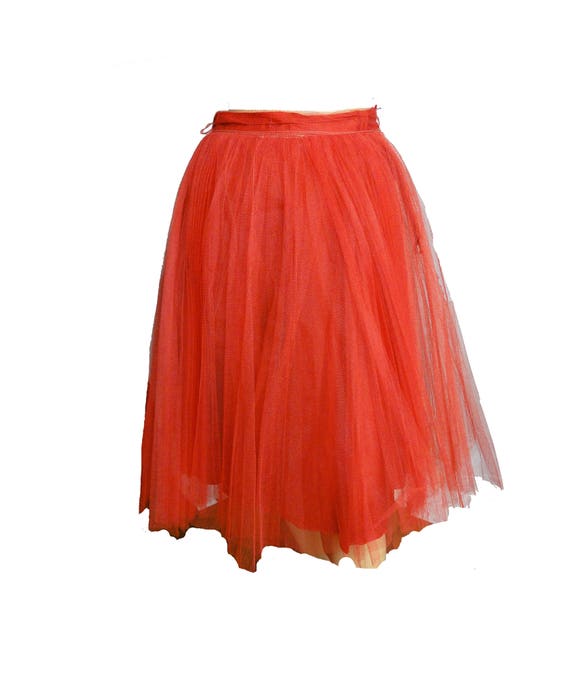 Vintage 1950s Skirt Full Circle Red Tulle Net Pet… - image 2
