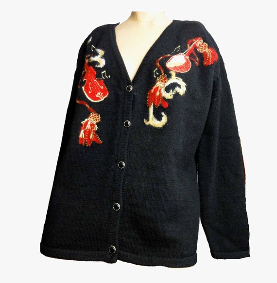 Vintage 1990s Susan Bristol Sweater Violin Musica… - image 5