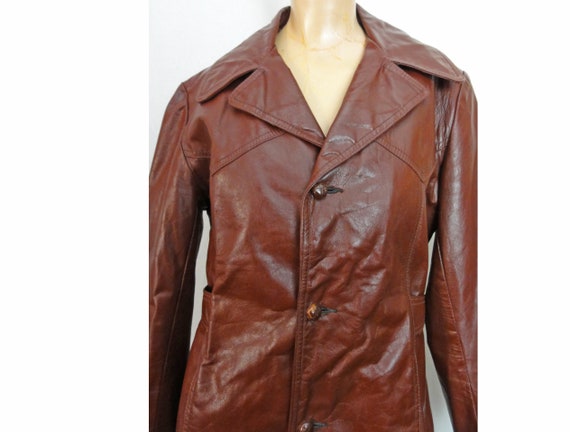 Vintage 1960s Leather Coat Zip Out Fake Fur Linin… - image 3