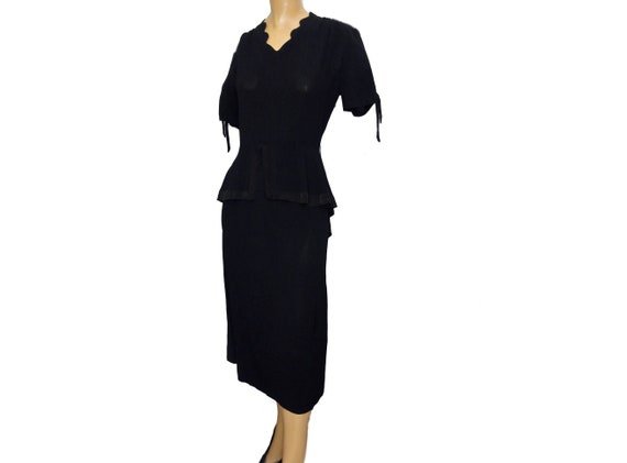 Vintage 1940s Dress With Peplum Black Semi Sheer … - image 1