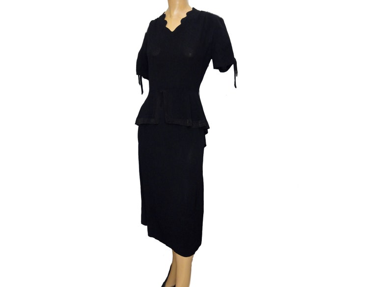 Vintage 40s Dress With Peplum Black Semi Sheer Rayon Old - Etsy