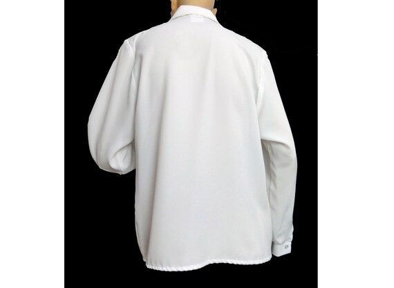 Vintage 1970s Blouse White Lacy Secretary Shirt V… - image 6