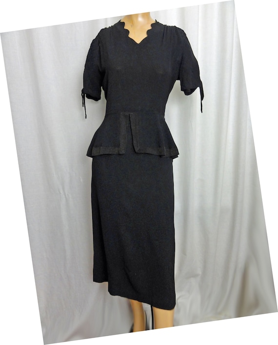 Vintage 1940s Dress With Peplum Black Semi Sheer … - image 3