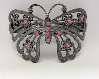 Vintage Butterfly Hair Claw Clip: Black & Clear Crystals  display picture 3