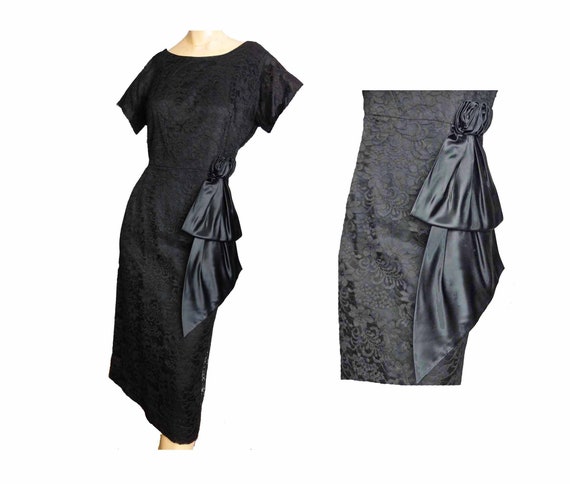 Black Lace Vintage 1950s Evening Dress Wiggle Dres