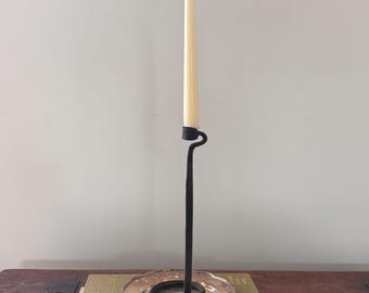 Lance Cloutier-Style Wrought Iron Taper Candlestick, Brutalist Reproduction (11 Inch)