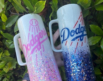 Custom Dodgers-Inspired Glitter Tumbler | Personalized Name | 20oz/30oz/22oz/32oz Stainless Steel Cup with Lid & Straw