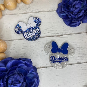 Minnie Mouse Dodgers Badge Reel: Glitter Acrylic Alligator Clip