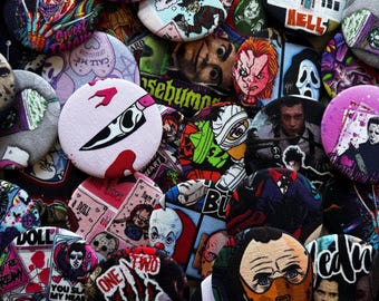 Mystery Horror Buttons, Spooky Pin Pack, Classic Horror Movie Button, Halloween Badge, Gift for Horror Fan