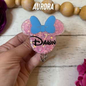 Princess Inspired Mouse Head Badge Reel, Mothers Day Gift,  Birthday Gift, Nurse Gift, Teacher Gift