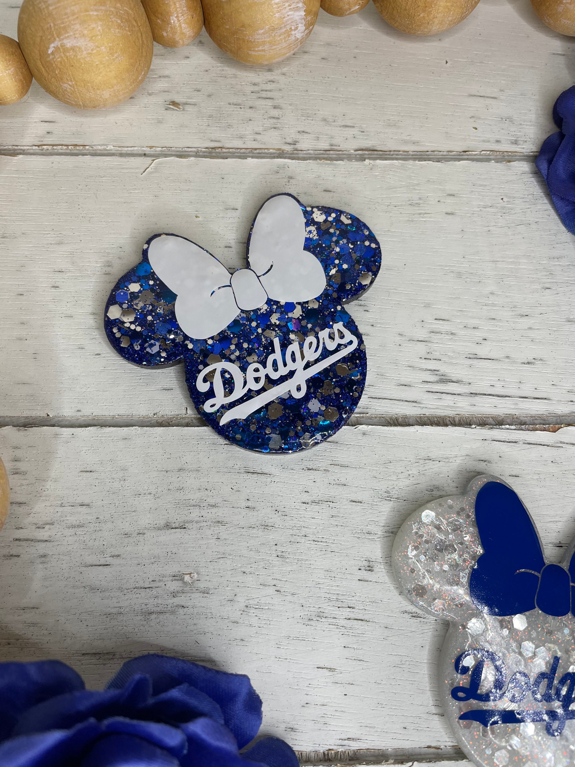 Minnie Mouse Dodgers Badge Reel: Glitter Acrylic Alligator Clip - Etsy