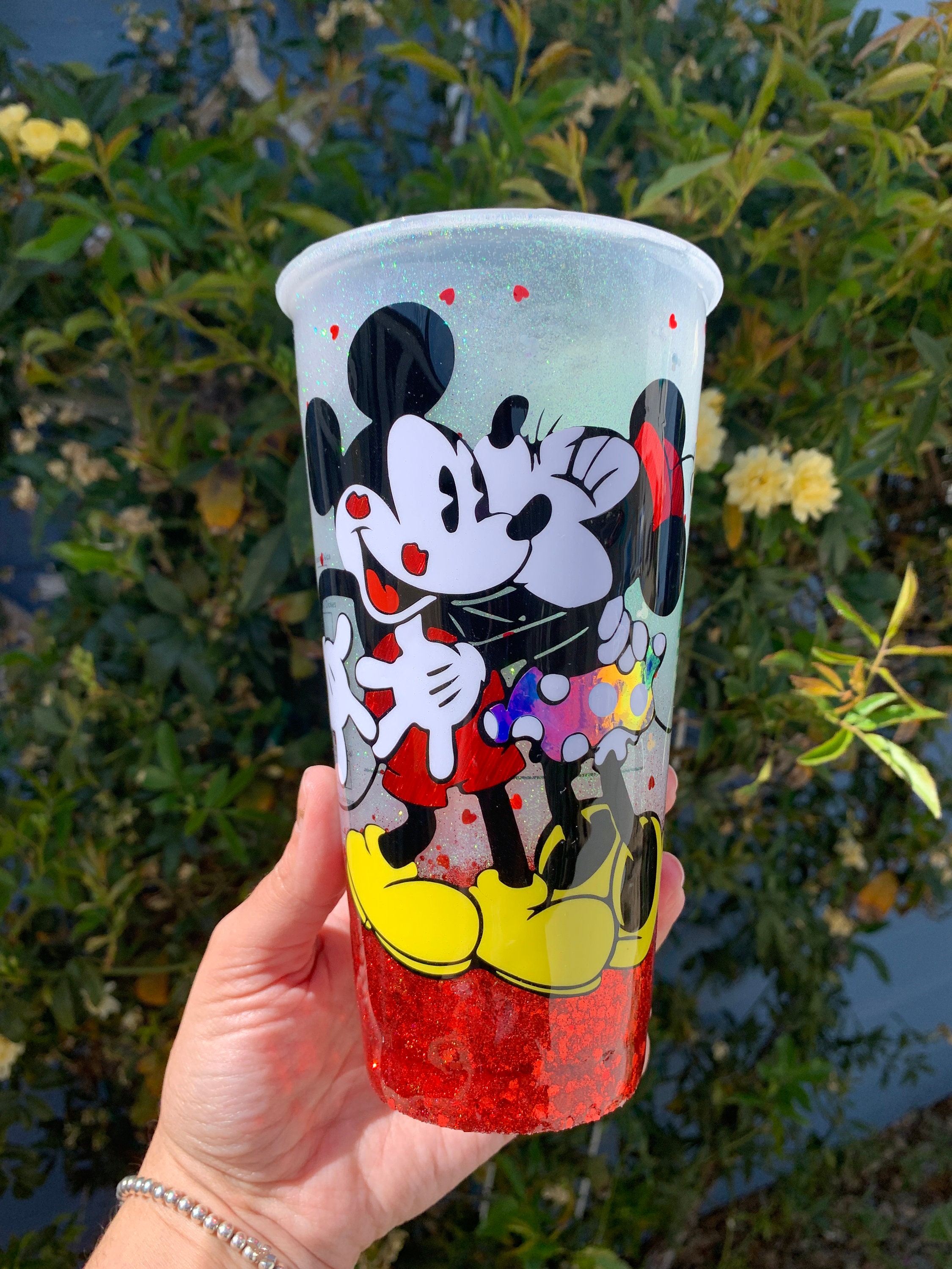 Cartoon Movie Mickey Mouse Red Glitter Stainless Steel Tumbler For