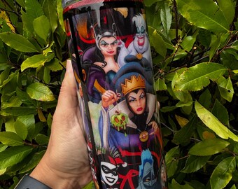 Villains Tumbler, Character Tumbler, Comic Book Characters, Metal Tumbler, Disney Cup