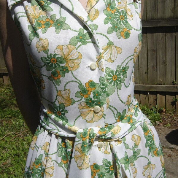 HOLD for Justina Vintage 70's Flower Dress Sleeveless Floor Length Maxi Day Dress Size XS, Small