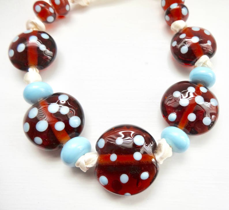 Cognac and Blue Sky Handmade Lampwork Bead Set