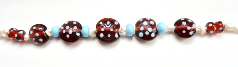 Cognac and Blue Sky Handmade Lampwork Bead Set