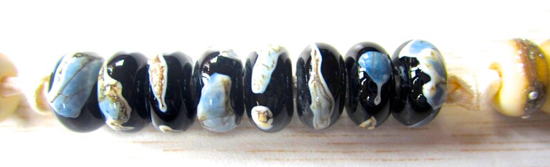 Shards on Black and Silvered Ivory Handmade Lampwork Bead Set