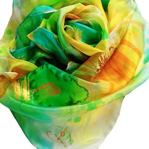 Abstract sunflowers hand painted silk scarf image 5