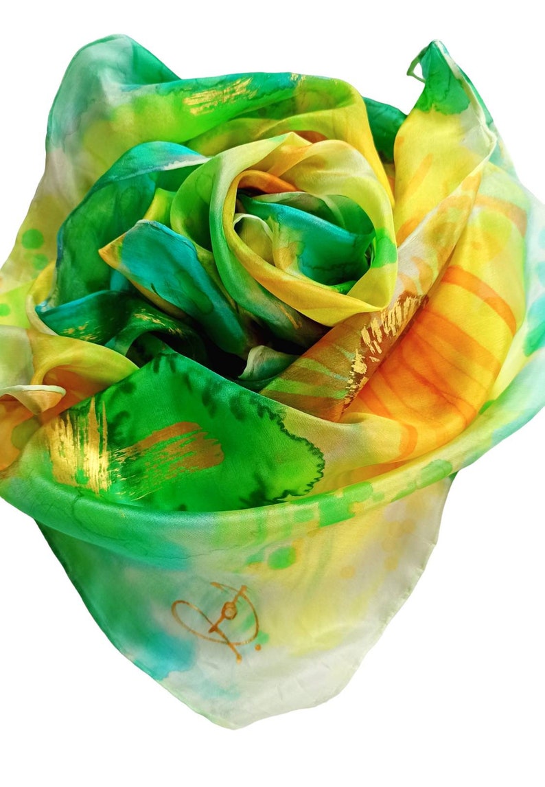 Abstract sunflowers hand painted silk scarf image 5