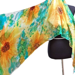 Abstract sunflowers hand painted silk scarf image 2