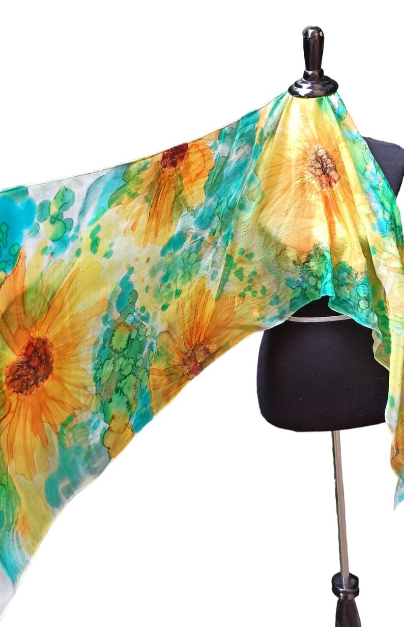 Abstract sunflowers hand painted silk scarf image 2